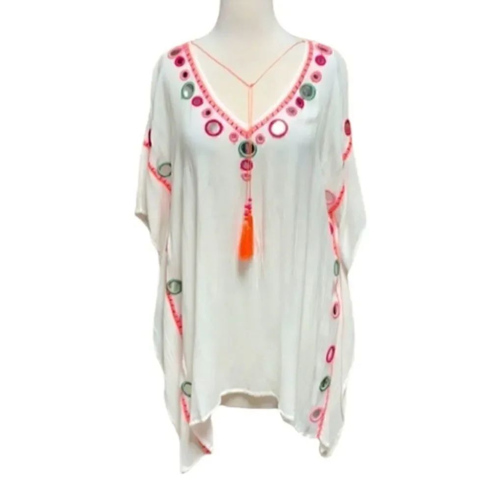 Kaktus White Multi Tunic-Poncho Top